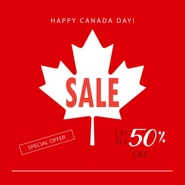 Sale discount banner for Happy Canada Day! Greeting card, poster, placard, with maple logo, red color of the Canadian flag. Canada day banner, Holiday, celebration, vector illustration template.