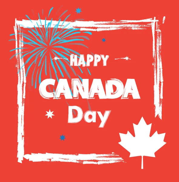 Mutlu Kanada günü! Tebrik kartı, poster, afiş, havai fişek, akçaağaç logo, Kanada bayrağı kırmızı renk ile. Kanada günü afiş, tatil, kutlama, vektör çizim şablonu.