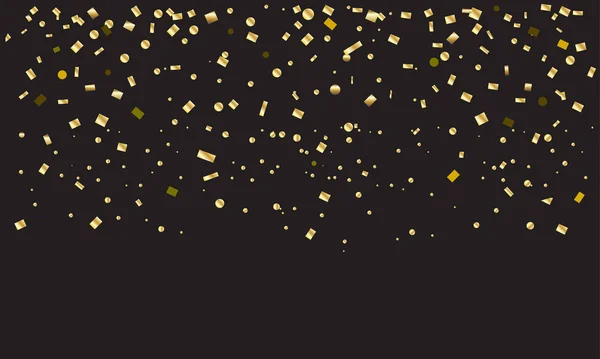 Золота конфетті ізольована на чорному тлі. Свято святковий шаблон дизайну. Текстура золотої фольги. Новорічна прикраса, карнавал, символ фестивалю, елементний декор, золота текстура, яскраві блискітки, світловий ефект. світиться. Векторні ілюстрації — стоковий вектор