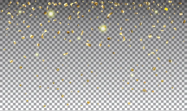 Confeti dorado aislado sobre fondo transparente. Plantilla de diseño festivo navideño. Decoración navideña, carnaval, símbolo del festival, decoración de elementos, textura dorada Vector ilustración — Archivo Imágenes Vectoriales