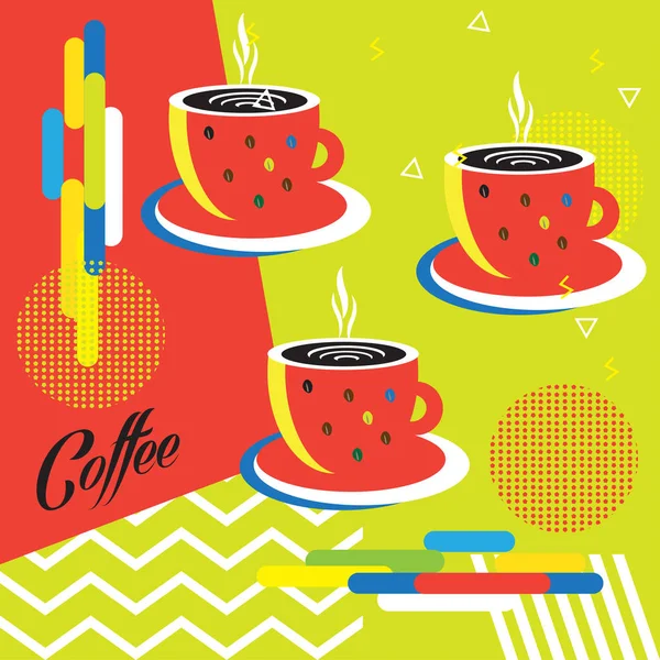 Плакат з логотипом чашки кави. Мистецтво сучасний фон, логотип, меню, концепція Шаблон ілюстрації Рекламний дизайн Футуристичний банер шпалери кавові зерна, чай, кафе пити кавовий кухоль сніданок капучино. Меню ресторану — стоковий вектор
