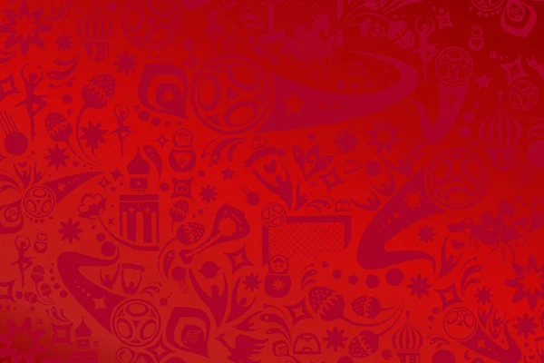 Fútbol 2017-18 Fondo de pantalla ruso. Copa Mundial de fútbol fondo ilustración Rusia torneo mundial de fútbol rojo. Vector Imagen de fondo. Imagen dibujada a mano de la Copa Mundial de Rusia. Patrón rojo del campeonato mundial de fútbol. Elementos del arte popular ruso . — Vector de stock