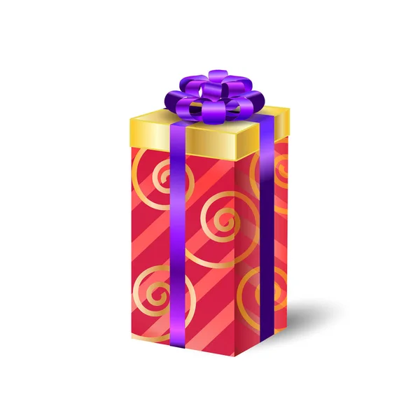 3D realistische Geschenkbox mit Schleife und Konfetti isoliert auf weiß. für Feiertage, Geburtstage, Weihnachten, Valentinstage. Vorlagenvektorillustration. — Stockvektor