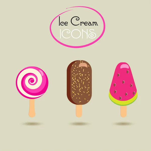 Вкусное красочное мороженое. Мороженое со вкусом ягоды леденца. Значок мороженого, выделенный на фоне рамы из тропических пальмовых листьев. Винтажная векторная иллюстрация для веб-дизайна или печати, искусства — стоковый вектор