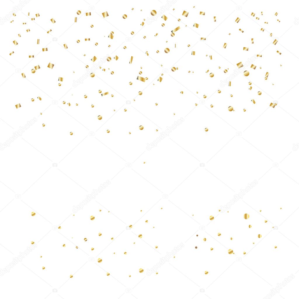 3D gold confetti isolated realistic Vector template. Abstract Design, Gold festive confetti, sparkles isolated on white. Transparent background. Christmas, birthday, carnival, mother's day. Holiday decoration. Abstract