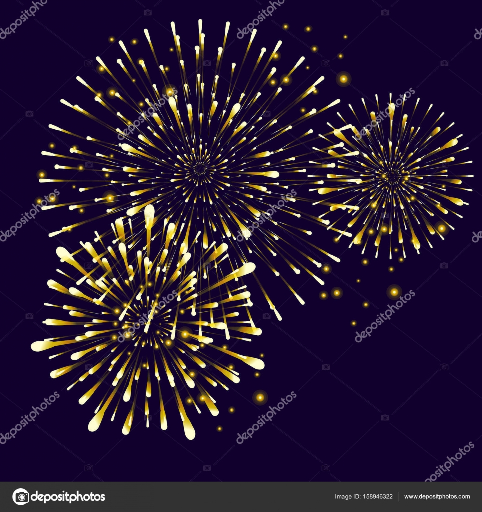 Jogo Isolado De Fogos De Artifício. Fogos De Artifício Dourados Bonitos No  Fundo Branco. Decoração Brilhante Para O Cartão De Natal, Celebração Do  Feliz Ano Novo, Aniversário, Festival. Desenho Plano Ilustração Vetorial