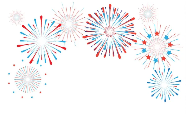 Beyaz arka plan üzerinde vatansever havai fişek öğesi. Havai fişek izole vektör çizim. Festival arka plan. Tatil olay festival müzik, gece parti, Noel dekorasyonu. Kırmızı ve mavi bayrak renkli kenarlık vatansever çerçeve.