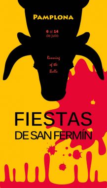 İspanya Fiesta veya festivaller soyut poster. İspanyolca San Fermin festivaller, duvar kağıdı. Bulls çalışan ünlü bu kutlama, Pamplona fiesta ana cazibe olduğunu. Vektör çizim. Havai fişek