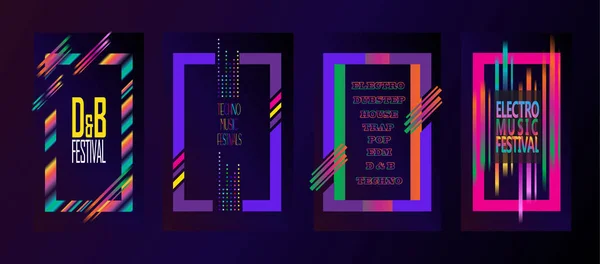 Brochure covers design. Abstract background for Dance Electronic music Festival, Hard Summer, Dance Event, Pop, Modern Art poster design. Festival Night Club party invitation concept. Neon Abstract gradients Dynamic geometric multicolored frames set.