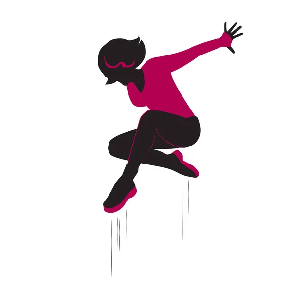 Femme danseuse, Belle femme danseuse silhouette, Fille danseuse isolée sur fond blanc. La danse moderne. Illustration vectorielle, dessin. Une femme qui saute. Joyeux gens, sautez. Fitness, sport, gymnastique, gymnaste fille, gymnaste femme. Vecteur disco femme danse — Image vectorielle