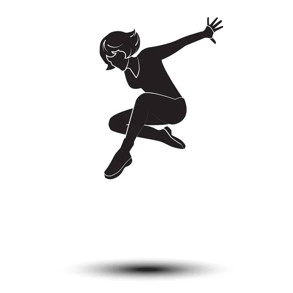 Femme danseuse, Belle femme danseuse silhouette, Fille danseuse isolée sur fond blanc. La danse moderne. Illustration vectorielle, dessin. Une femme qui saute. Joyeux gens, sautez. Fitness, sport, gymnastique, gymnaste fille, gymnaste femme. Vecteur disco femme danse — Image vectorielle