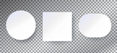 Çerçeve kümesi kağıt. Beyaz çerçeve şeffaf damalı arka plan üzerinde 3d kağıt. Küçük resim. Beyaz kağıt dekorasyon, kağıt etiket, Etiketler, işareti vektör. Vektör çizim reklam pazarlama iş kartı hediye poster afiş