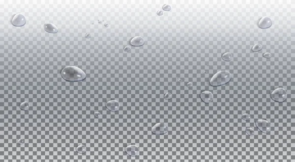 Gotas de agua. Patrón realista de gotas de agua. Efecto transparente, fondo abstracto. Gotas de lluvia natural fondo de pantalla. Gotas 3D, ilustración vectorial . — Archivo Imágenes Vectoriales