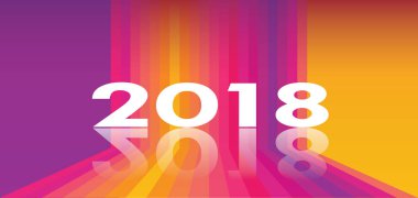 2018 logosuna soyut Modern çok renkli perspektif renk arka plan, rainbow çizgili doku, gün batımı rengi, kırmızı, dinamik şekilleri ile sosyal medya simge, kalp, ev, takipçisi, saat, konuşma kabarcıklar vektör çizim. Sanat, yazdırın. Web