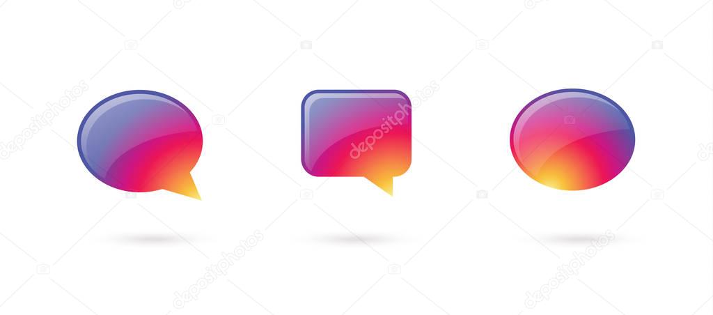 Set of speech bubbles for follower icon multicolored, isolated on white background with shadow. Like, follower, man silhouette, comment icons, speech Logo sunset color gradient vector illustration. Social media element design.