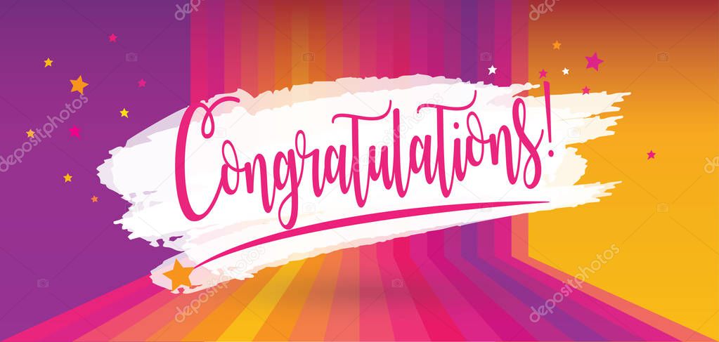 Abstract web banner multicolored. Congratulations card. Calligraphy lettering. Vector celebration, congratulation banner, multicolored abstract sunset Dynamic perspective shapes sunset color gradient background. Modern design Vector illustration 2018