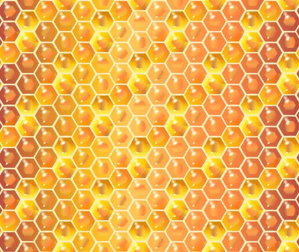 Tatlım, petek seamless modeli. Arı bal altın düşer. Arı peteği arka planında. Reklam arıcılık bal dükkanı veya fırın için vektör çizim çiçek tatlım. 3D gerçekçi petek tasarım sağlıklı gıda, tatlı tatlı veya kozmetik, güzellik.