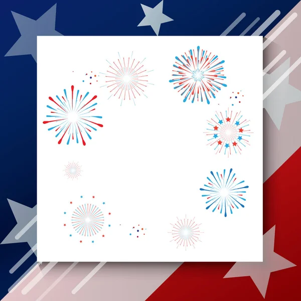 Happy Labor Day holiday banner with American national flag red, blue, white colors, fireworks, stars, hand lettering text design. Patriotic poster background. Festive Vector illustration.