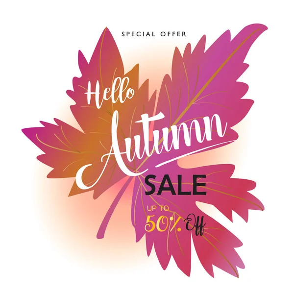 Bannière Web de vente de mi-saison Carte-cadeau de réduction de vente d'automne. Feuilles d'érable d'automne fond abstrait. Économisez jusqu'à la moitié du prix. Magasinez coupon de vente entier & découvrir jusqu'à 50 % hors texte bannières web carte vectorielle. Vente Automne Publicité, Action de grâces, Halloween — Image vectorielle