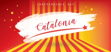 Catalonia Bağımsızlık günü metin tasarım. Catalonia bayrak, kırmızı ve sarı renk çizgili, renkli vuruş ulusal bayrak afiş boyalı fırça. Boyalı doku. Bağımsızlık günü vatansever arka plan. Estelada soyut tasarım poster vektör çizim
