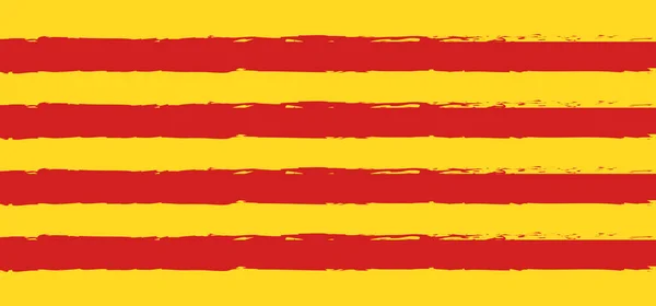 Fondo de la bandera de Cataluña, rayas de color rojo y amarillo, pinceladas de colores pintadas bandera nacional. Textura pintada. Día de la Independencia antecedentes patrióticos. Estelada Diseño abstracto póster vector ilustración — Archivo Imágenes Vectoriales