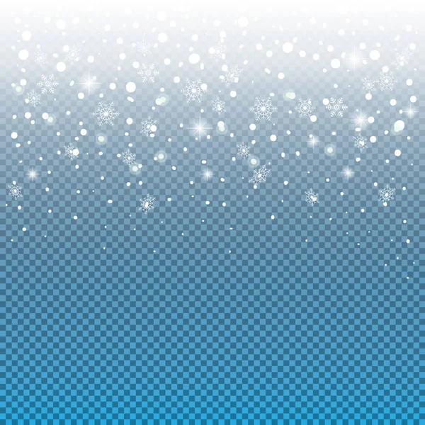 Realistic falling snowflakes. White snow overlay Isolated with transparent effect holiday background. Christmas Snowfall and snowflakes, snow cap, snow mountain. Winter snowy landscape Vector illustration. Snowfall, snowflakes, flake isolated — Stock Vector