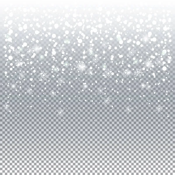 Flocos de neve realistas a cair. Sobreposição de neve branca Isolado com efeito transparente fundo de férias. Flocos de neve e neve de Natal, boné de neve, montanha de neve. Inverno neve paisagem Vector ilustração. Flocos de neve, flocos de neve, flocos isolados — Vetor de Stock