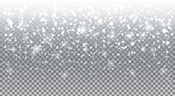 Realistisch fallende Schneeflocken. weiße Schnee-Overlay isoliert mit transparentem Effekt Urlaub Hintergrund. Weihnachten Schneefall und Schneeflocken, Schneekappe, Schneeberg. Winter verschneite Landschaft Vektor Illustration. Schneefall, Schneeflocken, Flocken isoliert — Stockvektor