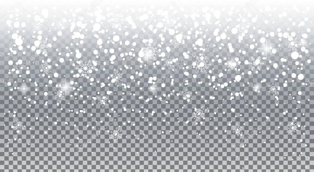 Realistic falling snowflakes. White snow overlay Isolated with transparent effect holiday background. Christmas Snowfall and snowflakes, snow cap, snow mountain. Winter snowy landscape Vector illustration. Snowfall, snowflakes, flake isolated 