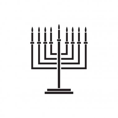 Menorah geleneksel Chanukah sembol Yedi Kollu Şamdan siluet Pyres mumlar Davut yıldızı simge ile Yahudi bayramı Hanuka logo ve parlayan ışıklar, metin, şablon duvar kağıdı, mumluklar desen vektör çizim için bir yer. Etiket logo konsept tasarımı