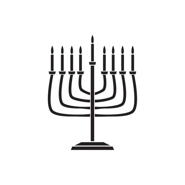 Joodse vakantie Hanukkah achtergrond met traditionele Chanukah symbool menora - kandelaar kaarsen, pictogram en lichten vlam, geïsoleerd, silhouet plek voor tekst, sjabloon behang, Hanukah vectorillustratie. Sticker logo conceptontwerp — Stockvector