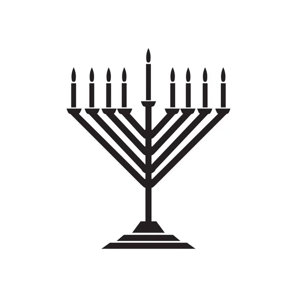 Menorah Jewish holiday Hanukkah logo with traditional Chanukah symbol menorah silhouette candelabrum candles, isolated on white, flame lights, place for text, template wallpaper, Hanukah pattern vector illustration. Sticker logo concept design sign — Stock Vector