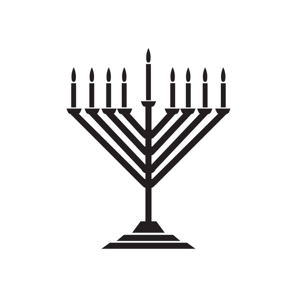 Логотип еврейского праздника Менора Ханука с традиционным символом Хануки силуэт свечи канделябр, изолированные на белом, огни пламени, место для текста, шаблон обои, Ханука векторные иллюстрации. Наклейка логотипа
