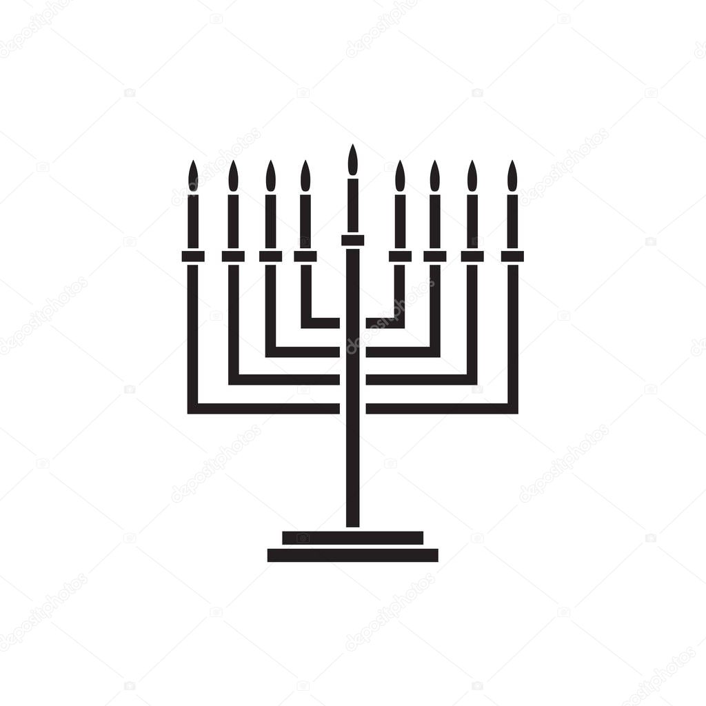 Candelabrum Jewish holiday Hanukkah background with traditional Chanukah symbol menorah - candelabra candles, star of David icon and lights flame, place for text, template wallpaper, Hanukah pattern vector illustration. Sticker logo concept design