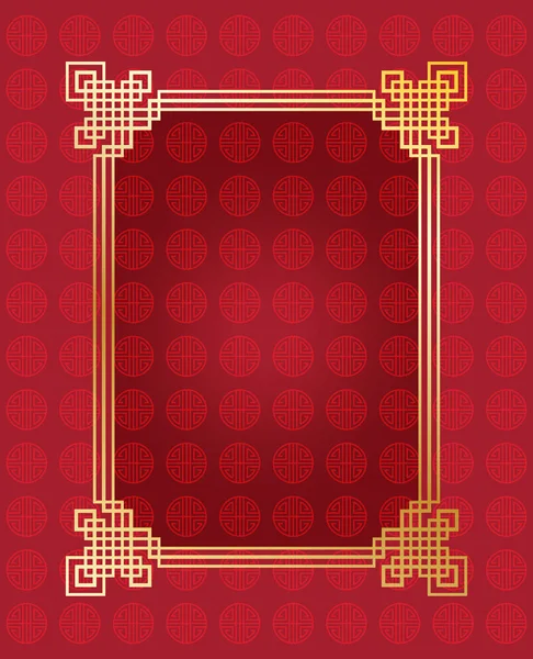 Çin mutlu yeni yıl tebrik kartları dekorasyon, geleneksel süs kırmızı desen, altın ve kırmızı çiçek geometrik süsleme, altın lüks çerçeve üzerinde kırmızı arka plan ile arka planını renklendirin. Lüks Noel dekorasyonu. Bahar, kış tatil vektör Xmas — Stok Vektör