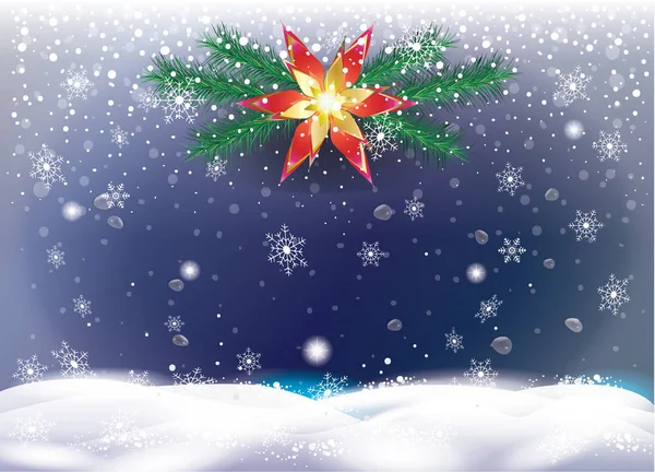 Χριστουγεννιάτικη Διακόσμηση Νυχτερινό Ουρανό Και Ορεινό Τοπίο Χιονιού Χειμερινές Διακοπές — Διανυσματικό Αρχείο