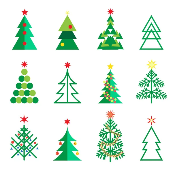 Ορίστε Χριστουγεννιάτικο Έλατο Δέντρο Αφηρημένη Γεωμετρική Εικονίδια Έλατο Που Απομονώνονται — Διανυσματικό Αρχείο