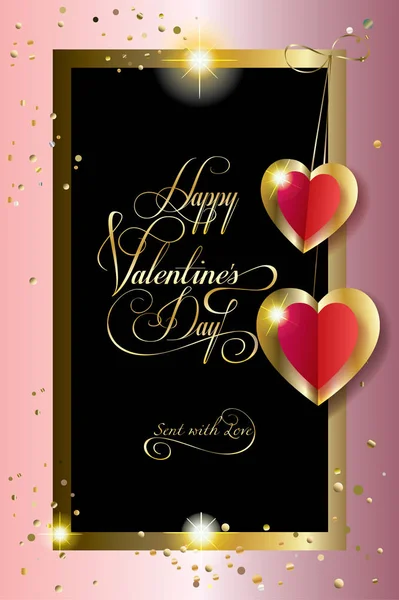 Happy Valentine Day Holiday Liefde Romantiek Wenskaart Met Frames Lijnen — Stockvector