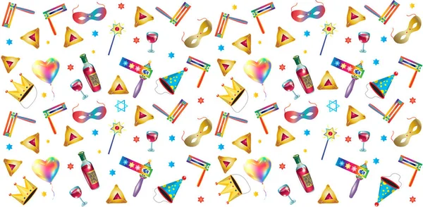Pourim Motifs Vacances Juifs Symboles Pourim Traditionnels Bannière Défilement Masque — Image vectorielle