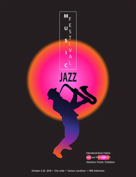 Jazz Pop Electronic Music Summer Festival 2018 music, jazz, pop, disco, dance, club, Holiday colorful modern poster, flyer, brochure cover layout vector set. Abstract composition with saxophone player. geometric dynamic shapes modern design template.