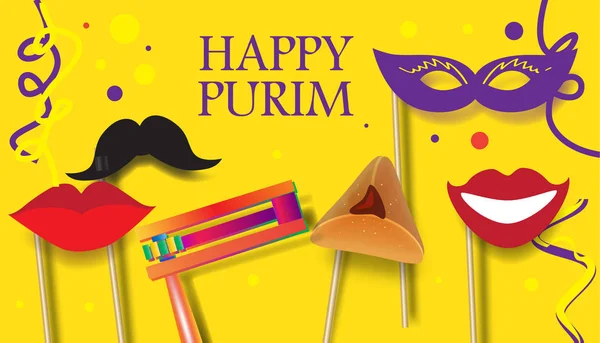 Purim Cartel Concepto Celebración Fiesta Judía Diseño Abstracto Banner Símbolos — Vector de stock