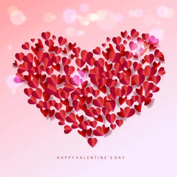 Happy Valentines Day Romance Background Heart Shapes Blurred Confetti Rose — Stock Vector