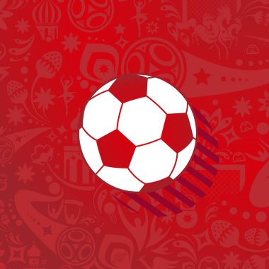 Rusya soyut afiş vektör şablonu için hoş geldiniz. Futbol topu kırmızı Rus Halk sanat unsurları ve spor, futbol sembolleri. 2018 Dünya Kupası Rusya Futbol FIFA 2018, futbol yazdırmak, baskılı tişört, gömlek, futbol oyuncuları, Ödülü sembolleri. Logo kavramı.