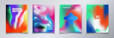 Modern broşür seti, fütüristik tasarım kapsar. Soyut diffüz degrade renkli telefon ekran parlak Parlatıcı kırmızı mavi yeşil arka plan bulanık. Vektör şablon minimalist poster pop sanat el ilanı, punchy pastel, tipografi duvar kağıdı sanat, yazdırma, web reklam