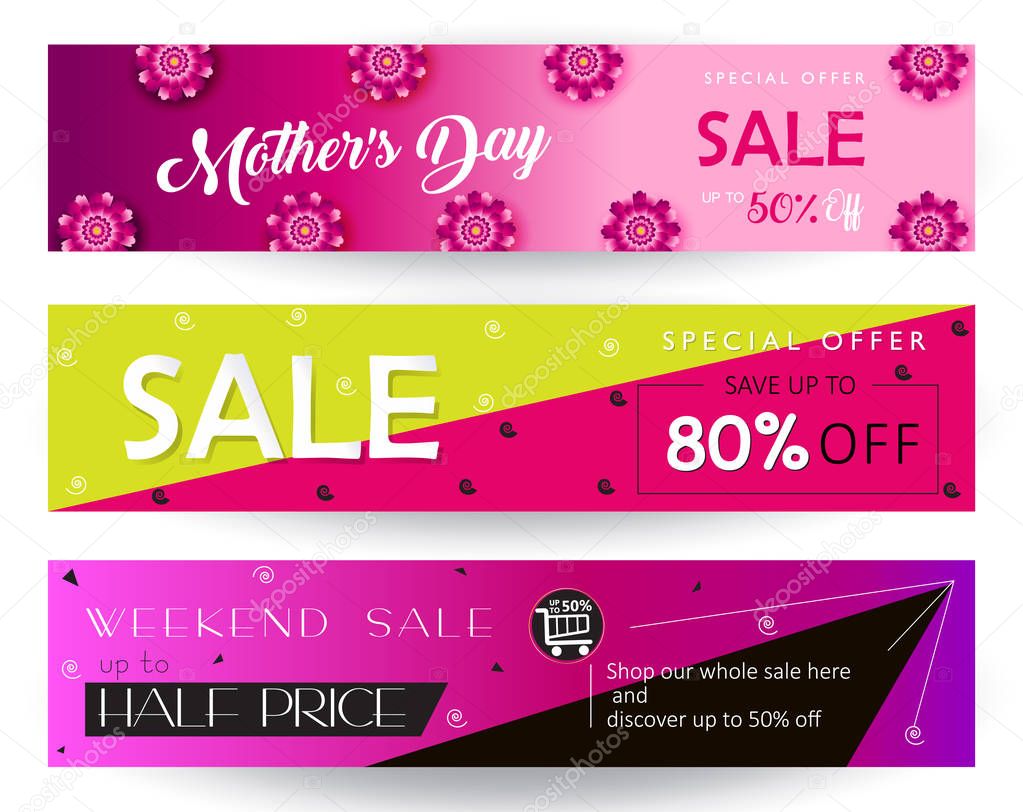 Sale Banners Set Mother Day Gift Cards Tags Special Offer — Stock