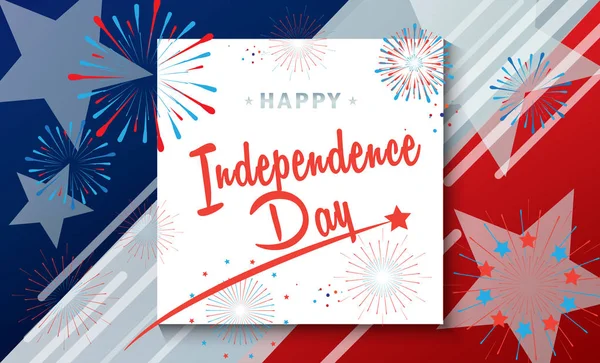 Independence Day Lettrage Carte Vœux Festive Feux Artifice Drapeau Étoiles — Image vectorielle