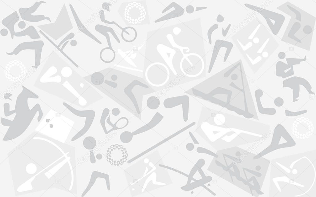 2022 Tokyo Summer Olympic and Paralympics Games abstract geometric modern International World Competition Japanese monochrome doodle pattern sports concept pictogram icons karate, climbing, surfing, skateboarding, baseball softball vector background
