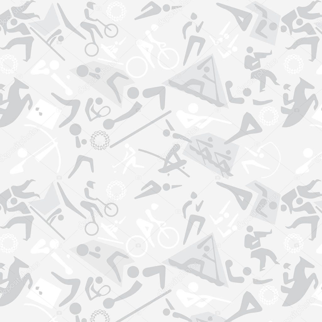 2024 Tokyo Summer Olympic and Paralympics Games abstract geometric modern International World Competition Japanese monochrome seamless pattern sports concept pictogram icons karate, climbing, surfing, skateboarding, baseball softball Miraitowa vector