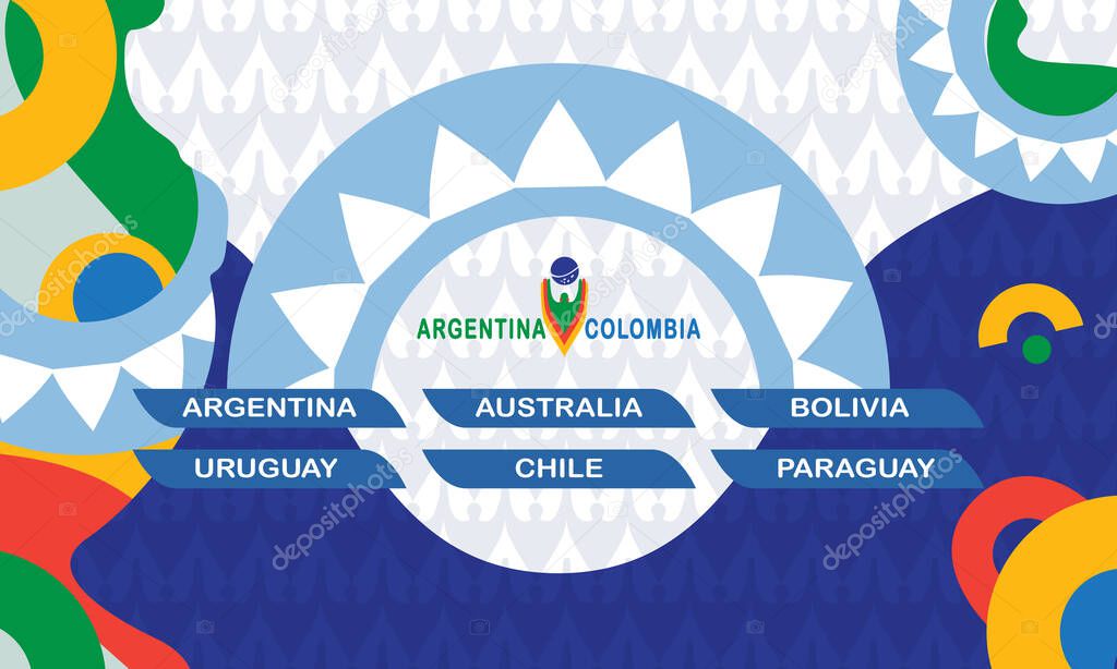 CONMEBOL Copa America Argentina 2024 Colombia Brazilian Summer game soccer Competition background World of Brazil abstract green pattern traditional elements. Kids Camp, Sports Championship, Sao Paulo football concept design layout vector logo 2023