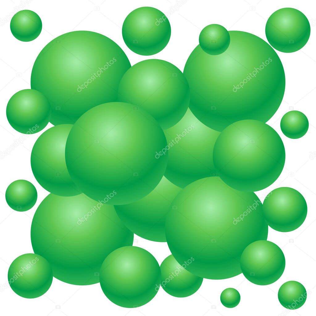 Green spheres round world, atoms, molecule, green leaves ecology icons set, biology sign, Bionomic algorithms framework banner, solutions optimization problems, study of living organisms, behavior, origin, distribution virus - poster concept